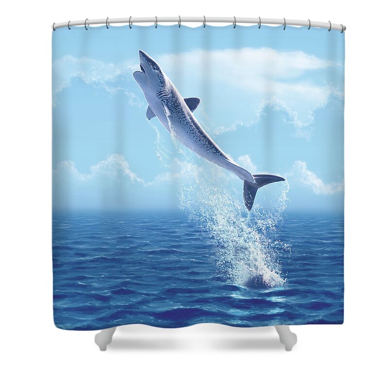 Helicoprion Shower Curtain featuring the digital art Helicoprion breaching by Julius Csotonyi