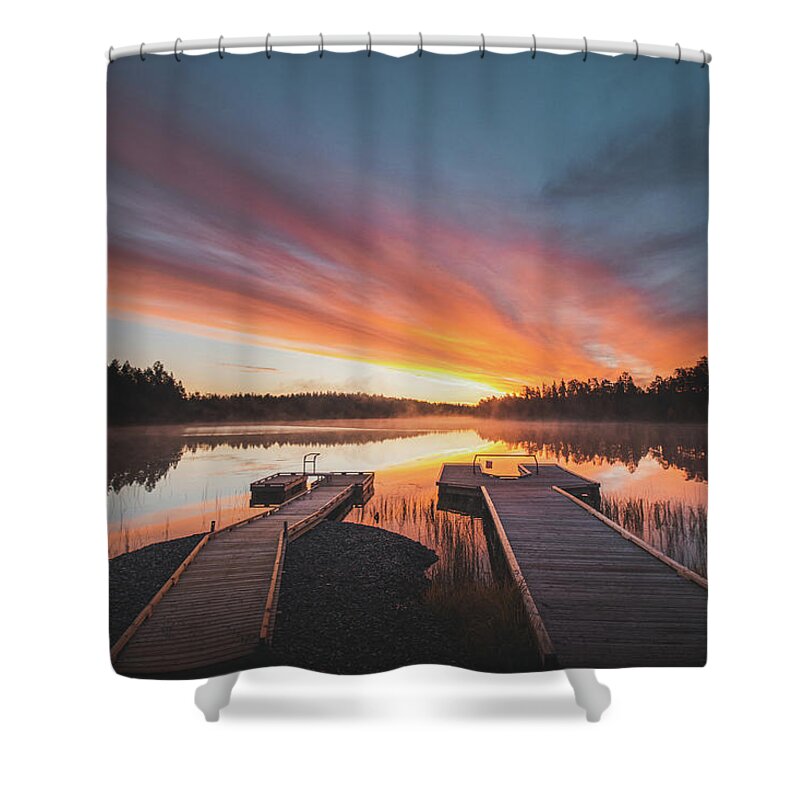 Lake Jatkonjärvi Shower Curtain featuring the photograph Hell on a Finnish lake by Vaclav Sonnek
