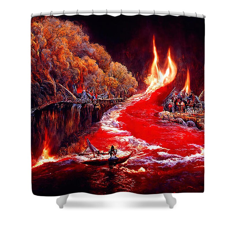 Landscape Shower Curtain featuring the painting Hell on Earth, 02 by AM FineArtPrints