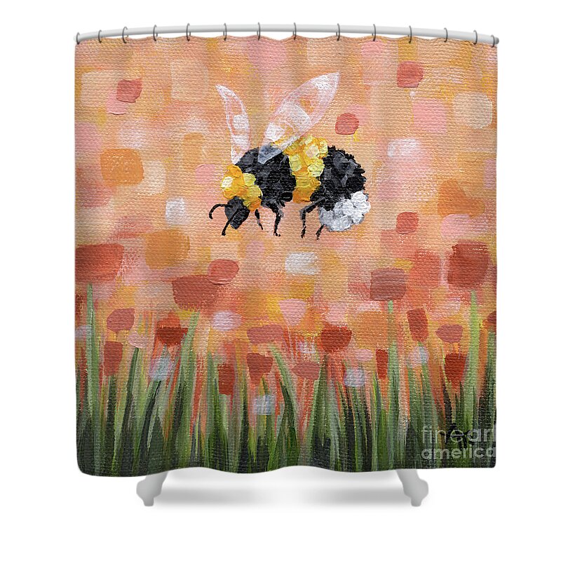 Bee Shower Curtain featuring the painting Hello Sunshine - Bumblebee Painting by Annie Troe