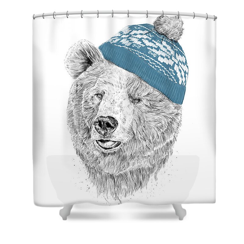 Bear Shower Curtain featuring the drawing Hello Winter by Balazs Solti