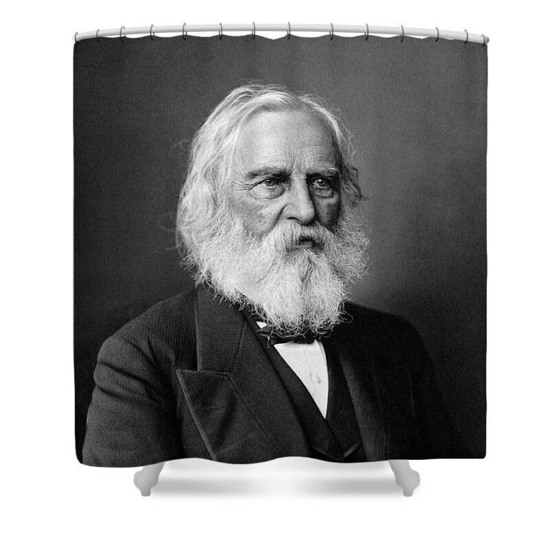 Henry Longfellow Shower Curtain featuring the photograph Henry Wadsworth Longfellow Portrait - Circa 1876 by War Is Hell Store