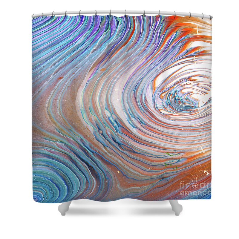 Abstract Shower Curtain featuring the digital art Here And There - Colorful Abstract Contemporary Acrylic Painting by Sambel Pedes