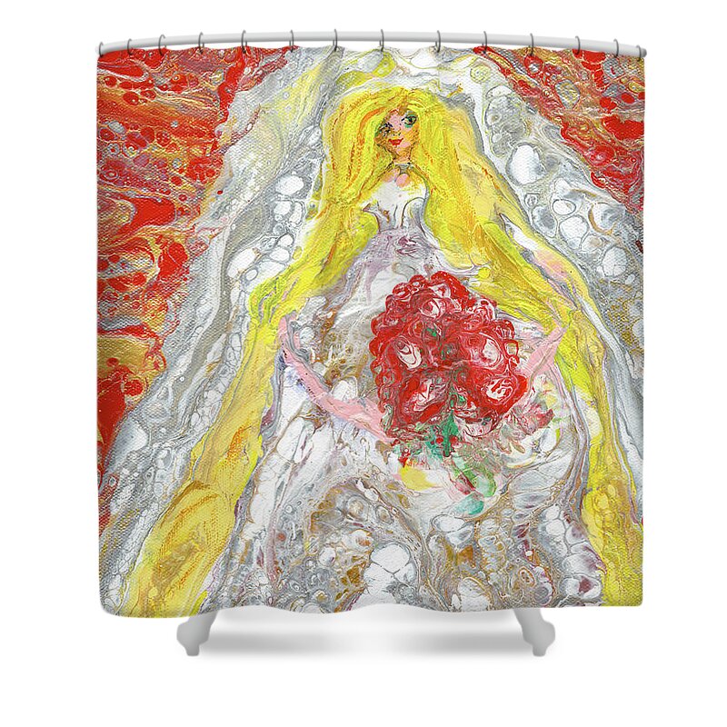 Wedding Shower Curtain featuring the painting Here comes the Bride by Tessa Evette