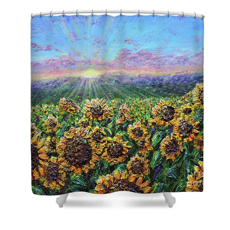 Sunflowers Shower Curtain featuring the painting Here Comes the Sun SOLD by Linda Donlin