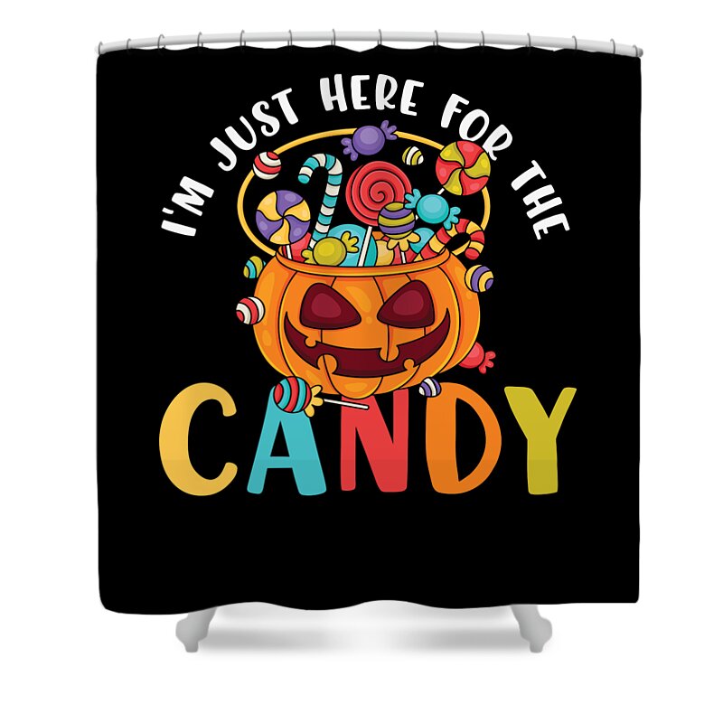Pumpkin Shower Curtain featuring the digital art Here For The Candy Halloween Trick Or Treat by Amusing DesignCo