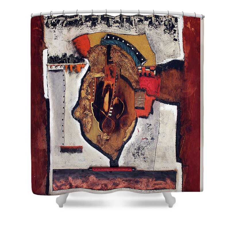 African Art Shower Curtain featuring the painting Here I Am Now by Michael Nene