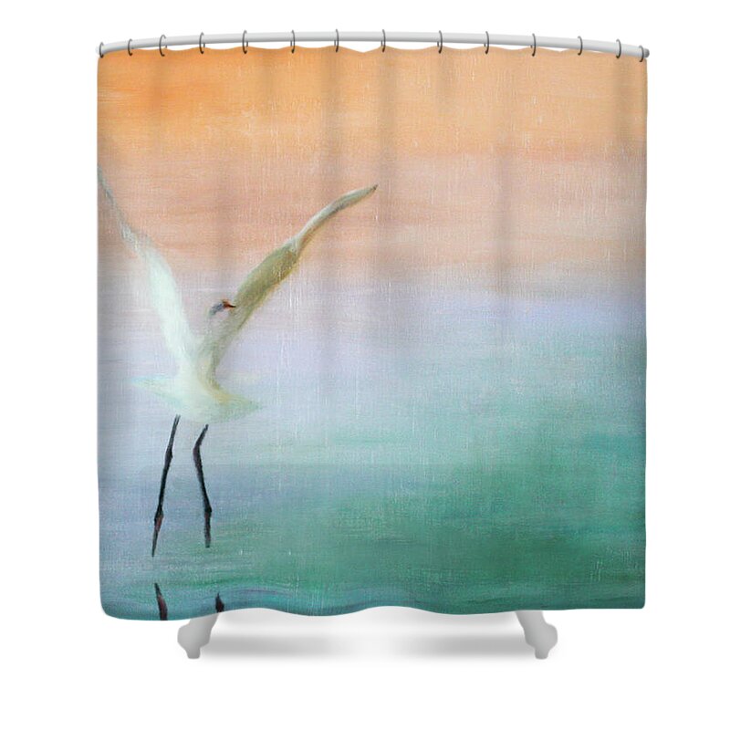 Heron Shower Curtain featuring the painting Heron Landing by Tracy Hutchinson