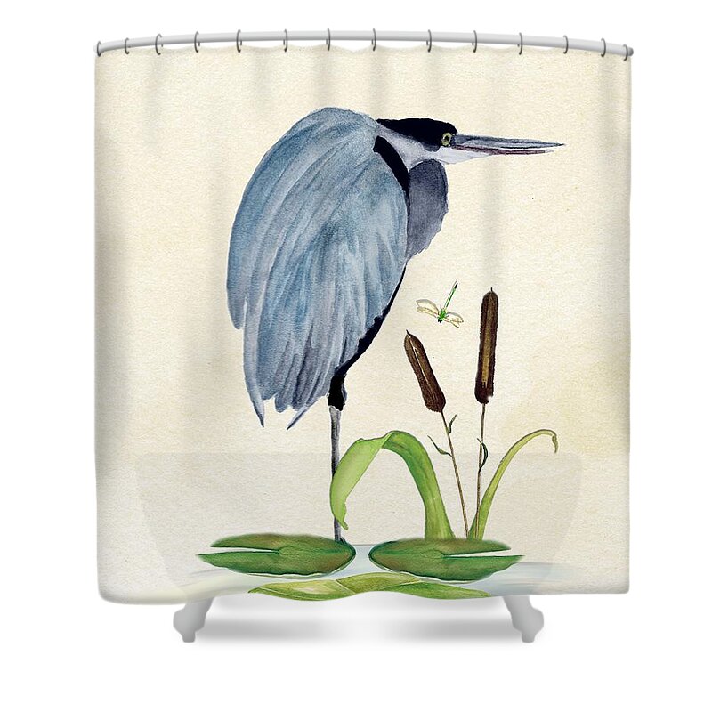 Blue Heron Shower Curtain featuring the painting Heron Waiting by Anne Beverley-Stamps