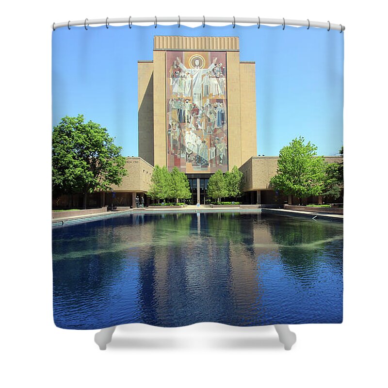 University Of Notre Dame Shower Curtain featuring the photograph Hesburgh Library University of Notre Dame 7004 by Jack Schultz