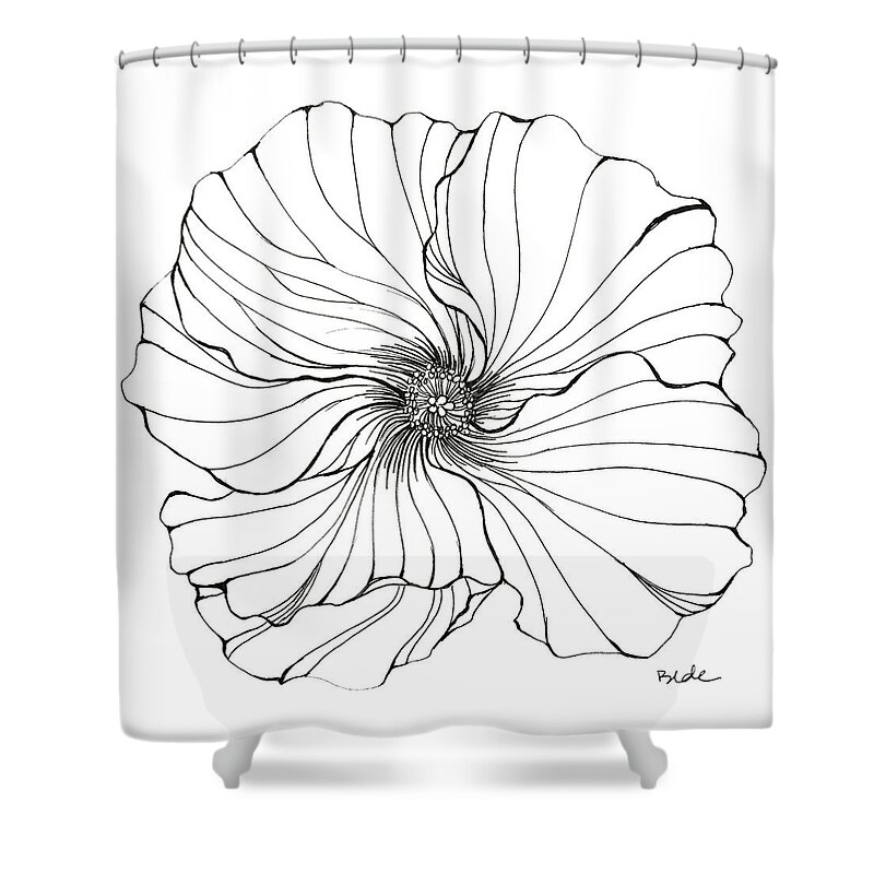 Hibiscus Pen Drawing Black White Vellum Kauai Hawaii Shower Curtain featuring the drawing Hibiscus by Catherine Bede