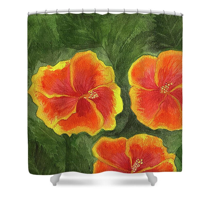 Hibiscus Shower Curtain featuring the painting Hibiscus Three by Lisa Neuman