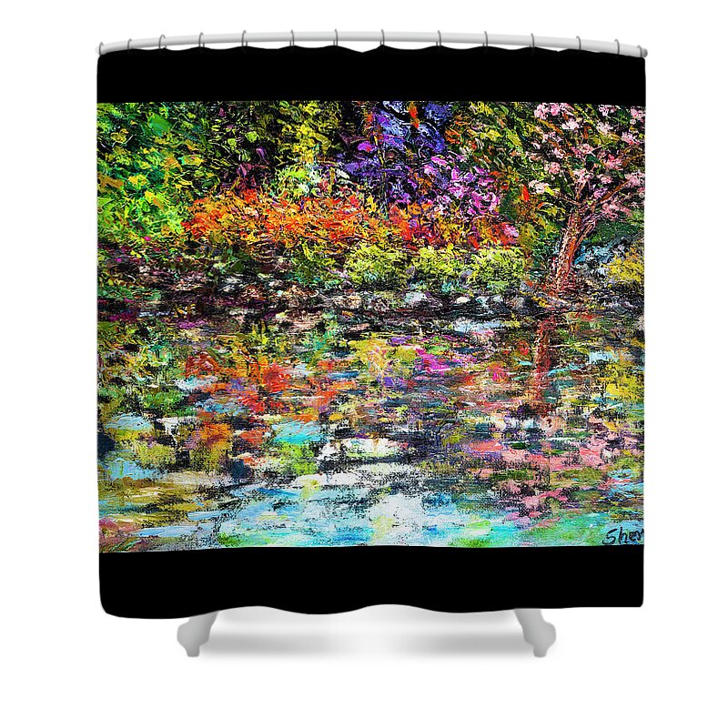 Hidden Peace Painting Shower Curtain featuring the painting Hidden Peace by Sher Nasser Artist