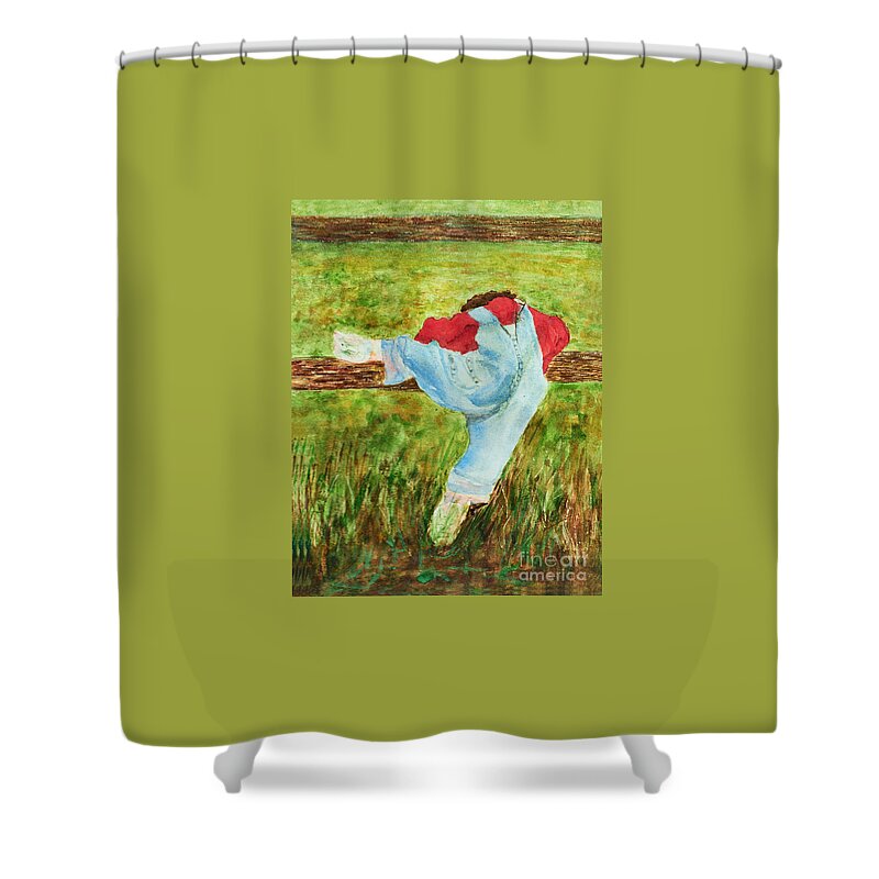 Art - Watercolor Shower Curtain featuring the painting Hide and Seek Watercolor painting by Sher Nasser