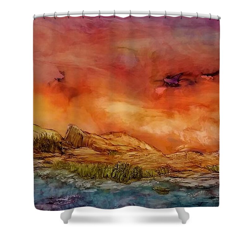 Storm Shower Curtain featuring the painting High Desert Storm by Angela Marinari
