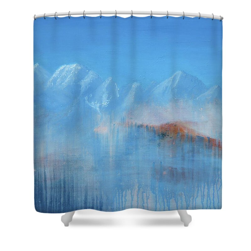 Landscape Shower Curtain featuring the painting High Peaks 2020 by Alex Mortensen