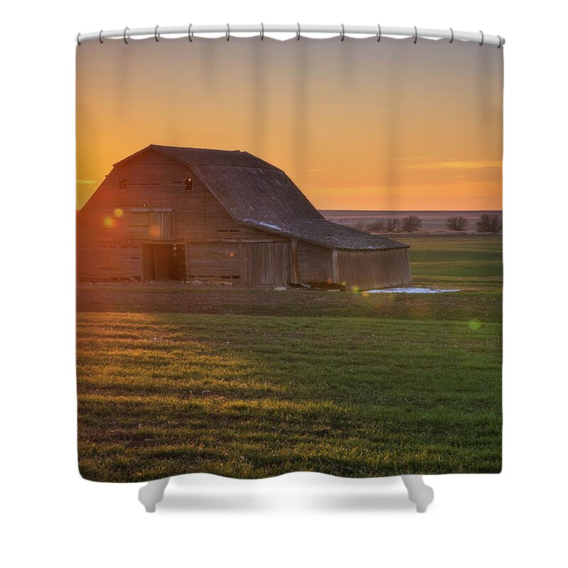 Barns Shower Curtain featuring the photograph High Plains Sunset Flare by Darren White