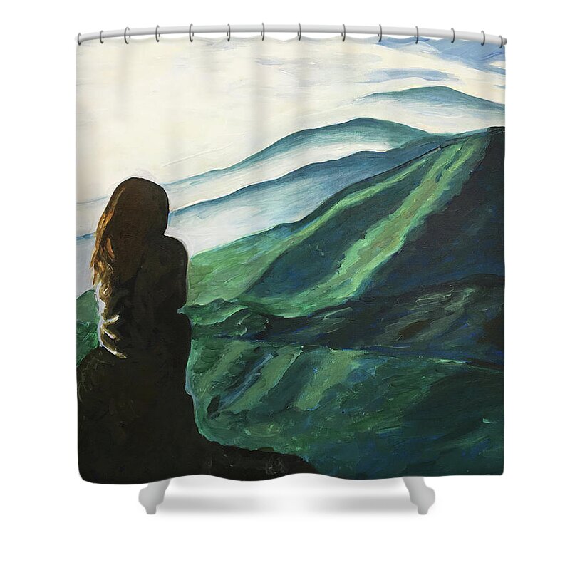 Mountains Shower Curtain featuring the painting High Rock by Pamela Schwartz