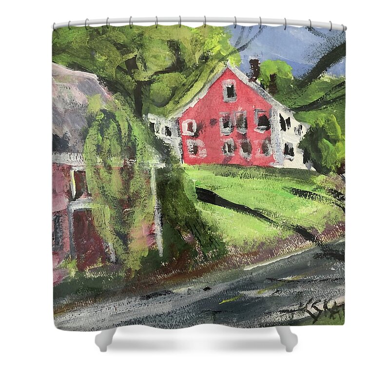 New England Shower Curtain featuring the painting High Street by Cyndie Katz