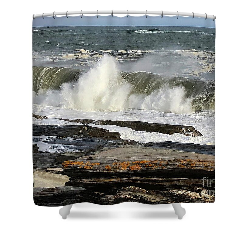 Winter Shower Curtain featuring the photograph High Surf Cape Elizabeth by Jeanette French