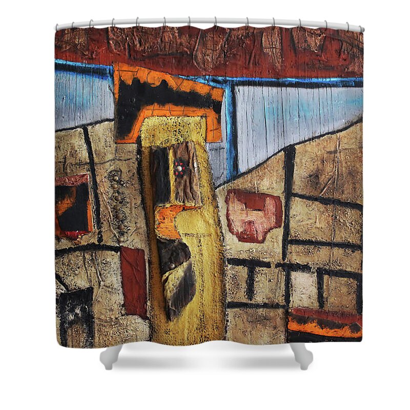 African Art Shower Curtain featuring the painting High Tower by Michael Nene
