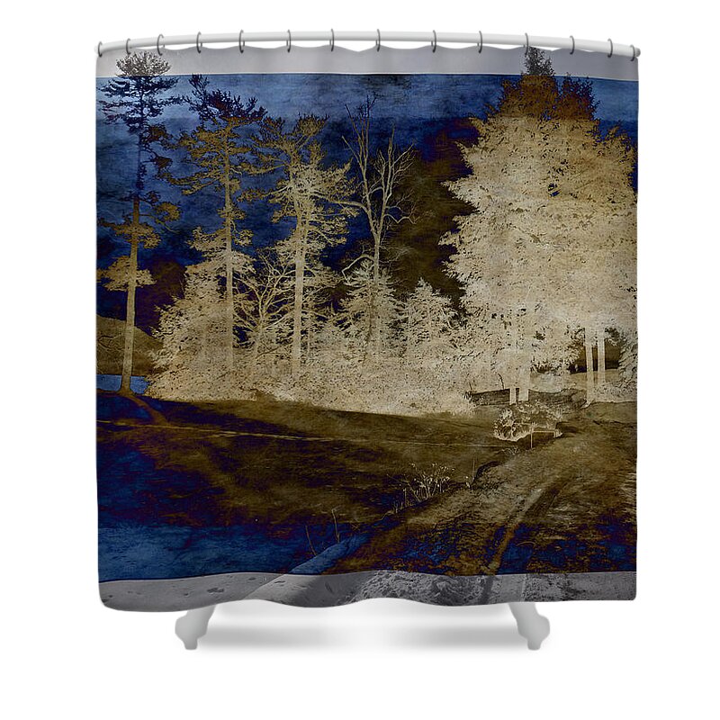 Trees Shower Curtain featuring the digital art Highlighted Trees at the Lake by Russ Considine