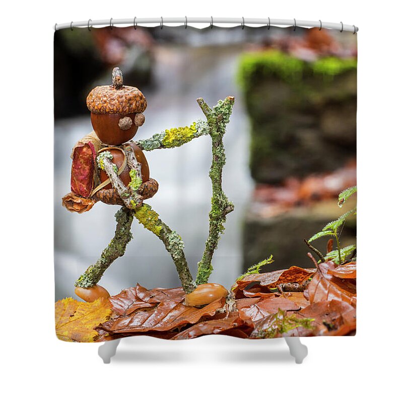 Figure Shower Curtain featuring the photograph Hiker Walking Along Stream by Arterra Picture Library