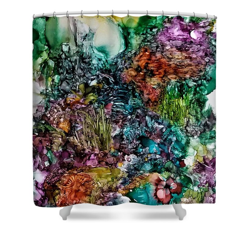 Bright Shower Curtain featuring the painting Hiking in Praiano by Angela Marinari