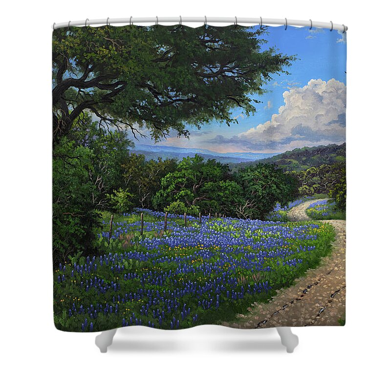 Landscape Shower Curtain featuring the painting Hill Country Promenade by Kyle Wood