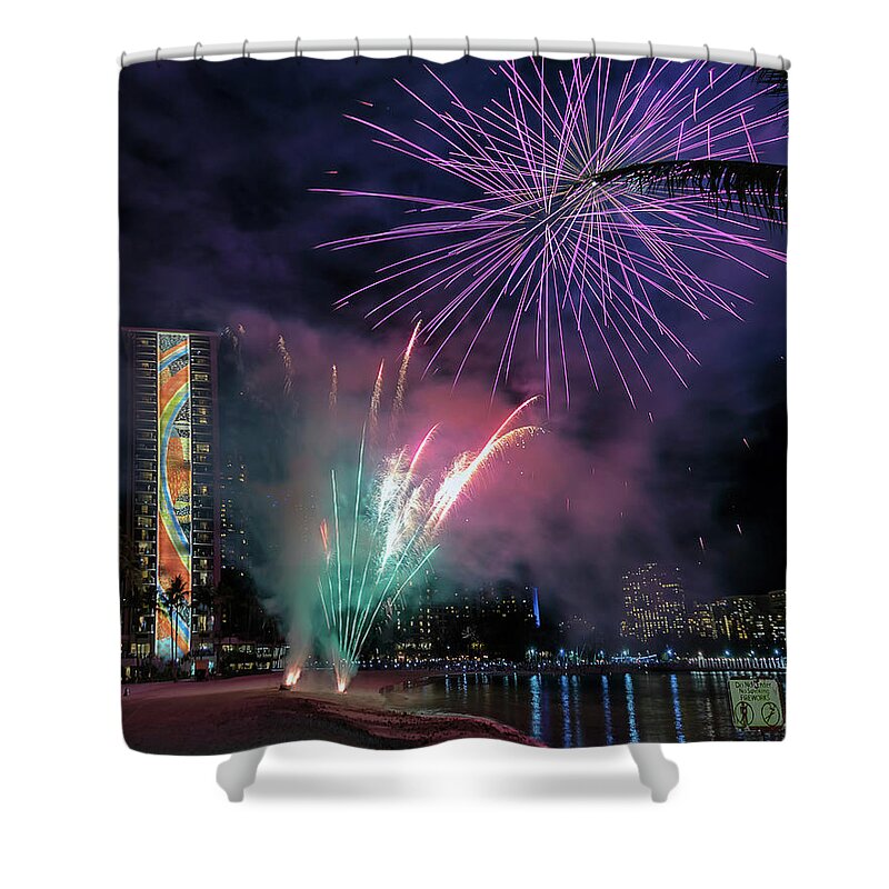 Fireworks Shower Curtain featuring the photograph Hilton Firework Celebration by American Landscapes