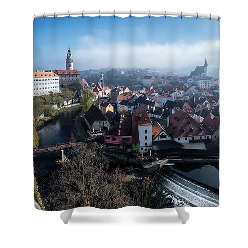 Czech Republic Shower Curtain featuring the photograph Historic City Of Cesky Krumlov In The Czech Republic In Europe by Andreas Berthold