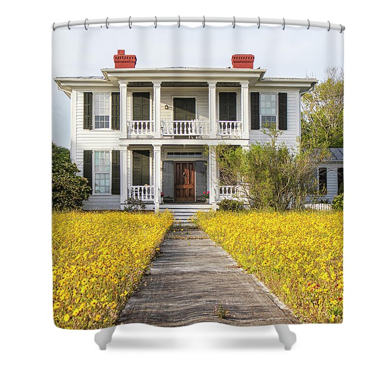 Beaufort Shower Curtain featuring the photograph HIstoric Home With Yard of Wildflowers - Beaufort North Carolina by Bob Decker