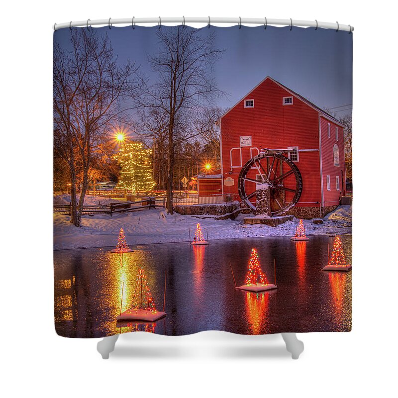 Smithville Shower Curtain featuring the photograph Historic Smithville Mill at Christmas by Kristia Adams