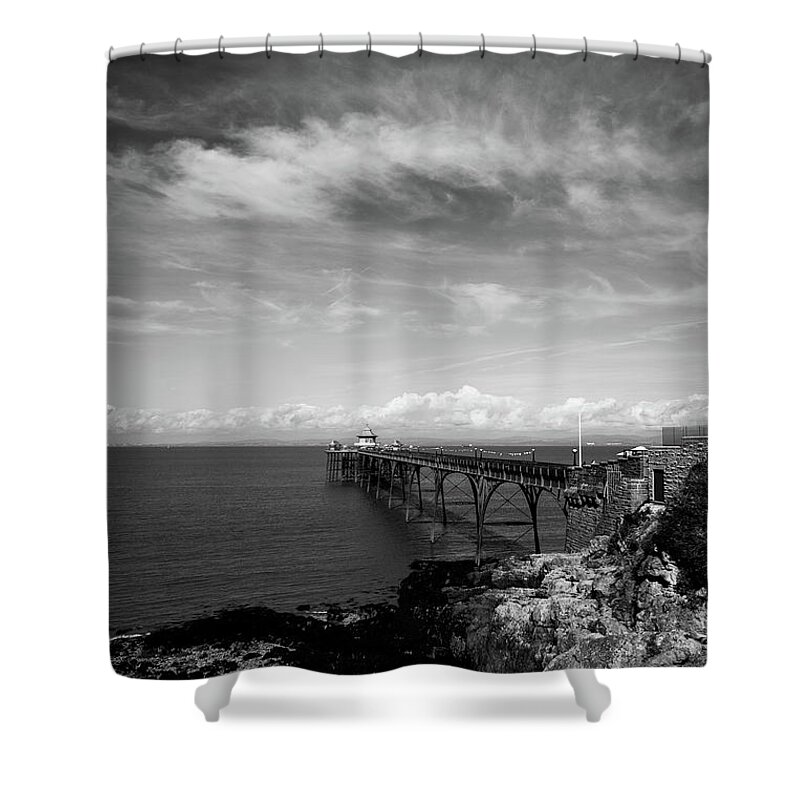 1869 Shower Curtain featuring the photograph Historic Victorian pier at Clevedon by Seeables Visual Arts