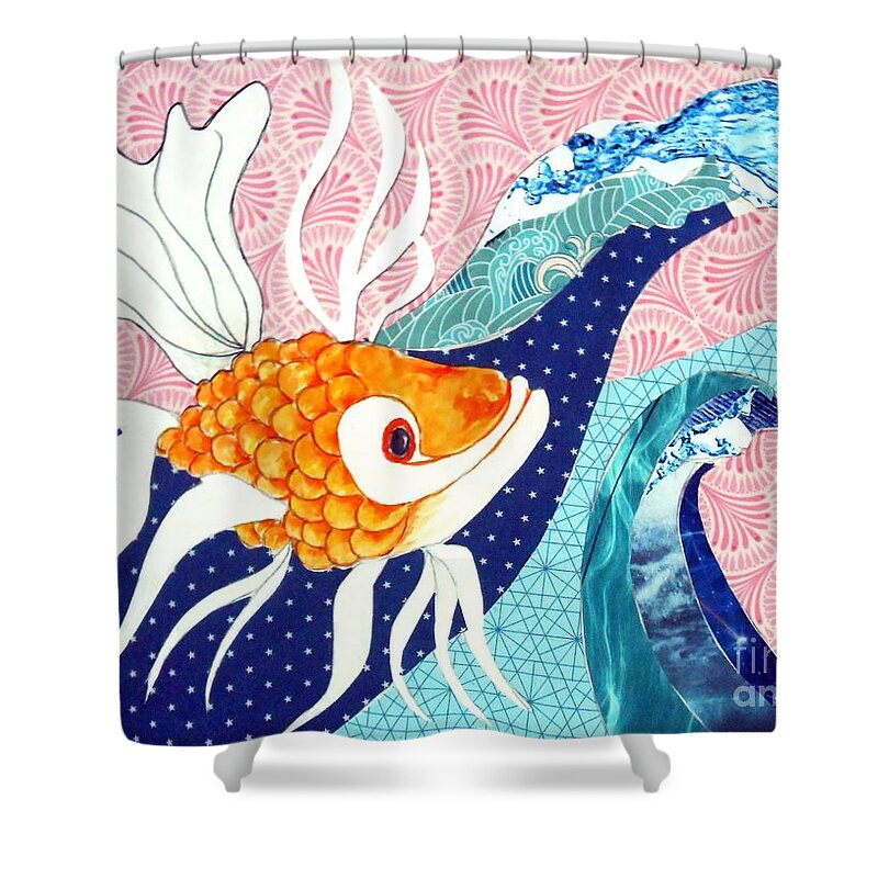 Koi Fish Shower Curtain featuring the mixed media Hoi Polloi Koi by Jayne Somogy