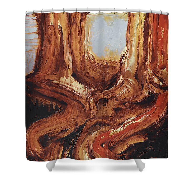 Abstract Shower Curtain featuring the painting Hole in the Sky by Sv Bell