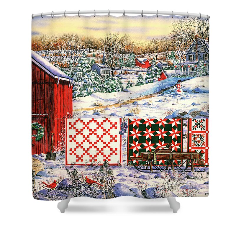 Red Barn Shower Curtain featuring the painting Holiday Airing by Diane Phalen