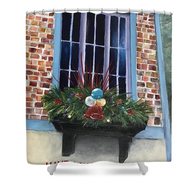 Christmas Shower Curtain featuring the painting Holiday Window Box by Deborah Naves