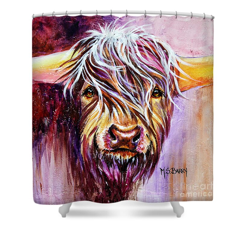 Cow Shower Curtain featuring the painting Holy Cow by Maria Barry
