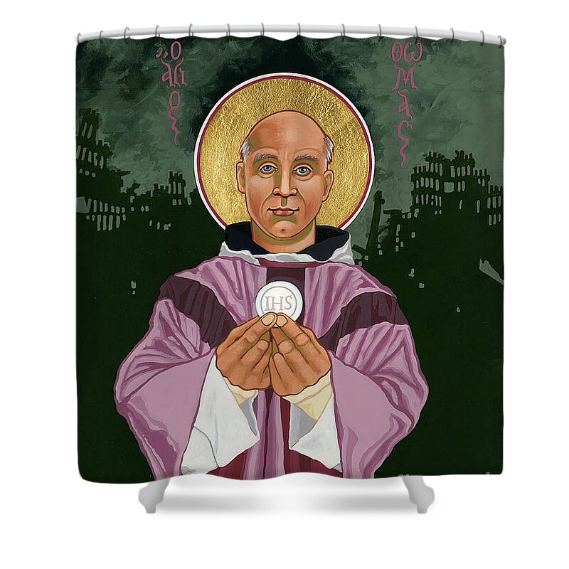 Holy Prophet Thomas Merton Shower Curtain featuring the painting Holy Prophet Thomas Merton - Gaudete Christus est natus 331 by William Hart McNichols