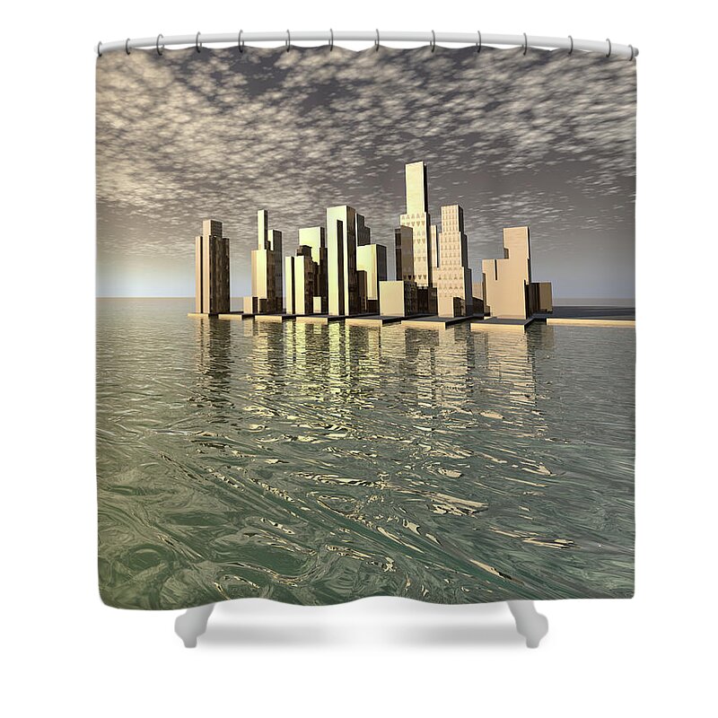 Landscape Shower Curtain featuring the digital art Home by the Sea by Phil Perkins