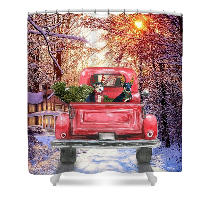 Snow Scene Shower Curtain featuring the mixed media Home For The Holidays by Sandi OReilly