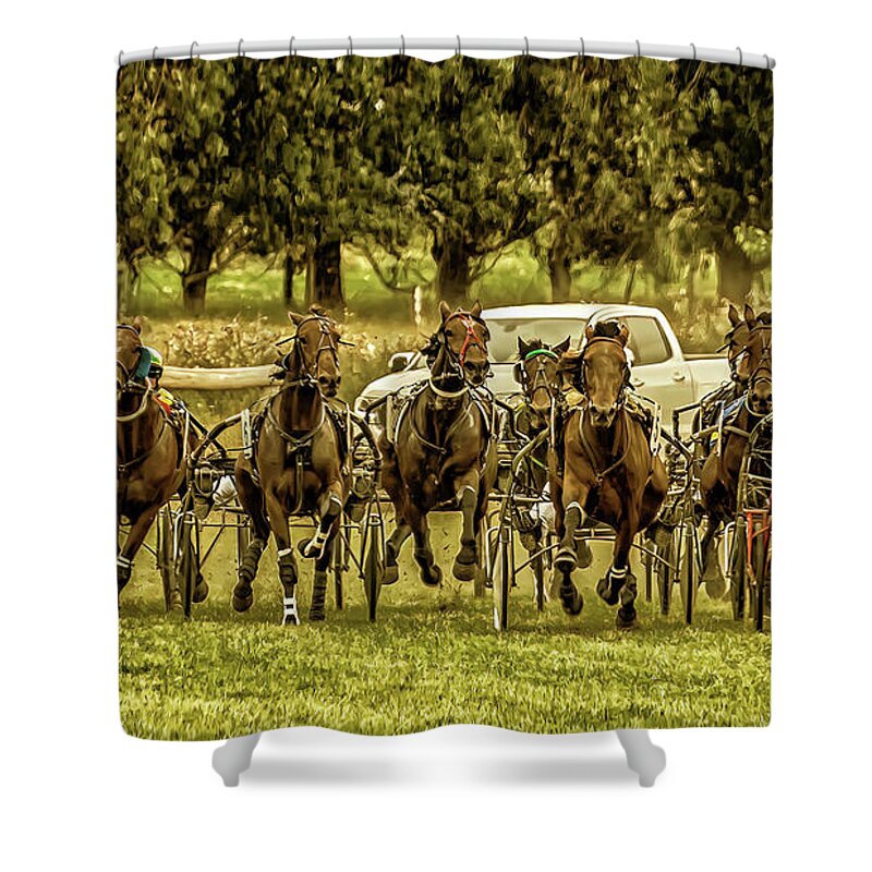 Retro Style Shower Curtain featuring the photograph Home straight coming up by Johannes Brienesse