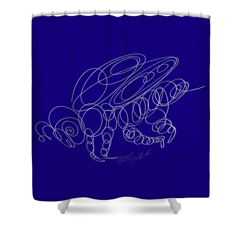  Bee Pollen Shower Curtain featuring the drawing Honey Bee Line Drawing Transparent on Dark Background by Lena Owens - OLena Art Vibrant Palette Knife and Graphic Design