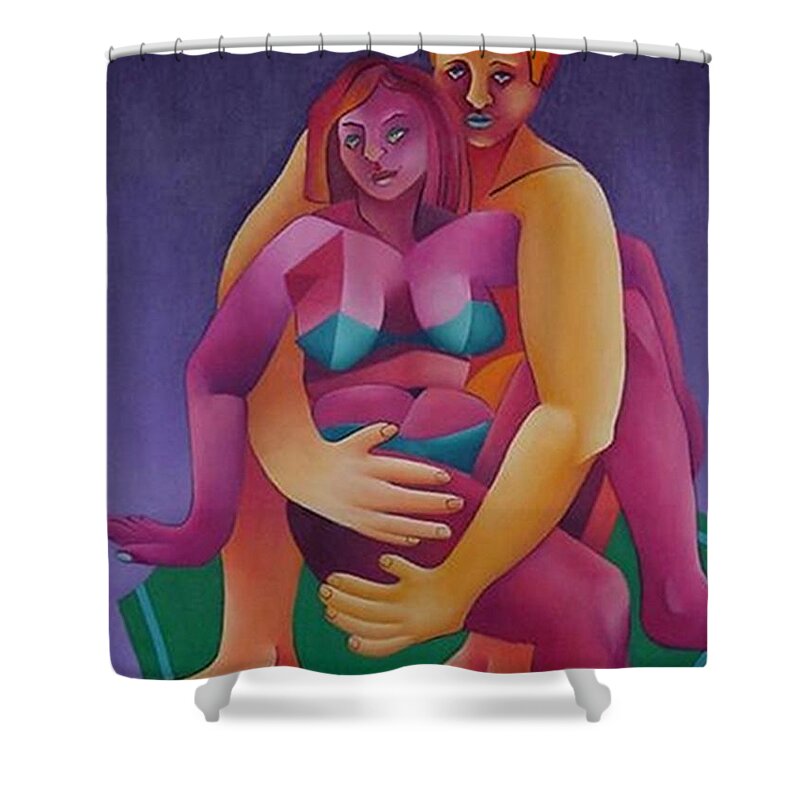 Figurative Art Shower Curtain featuring the painting Honeymooners by Karin Eisermann