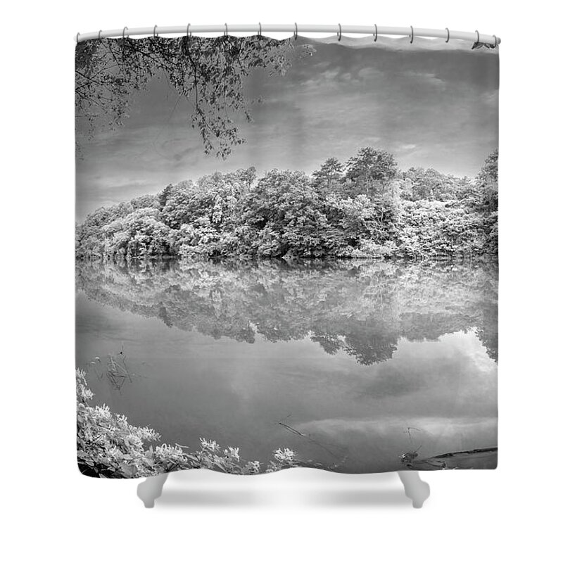 Carolina Shower Curtain featuring the photograph Honeysuckle at the River Black and White by Debra and Dave Vanderlaan