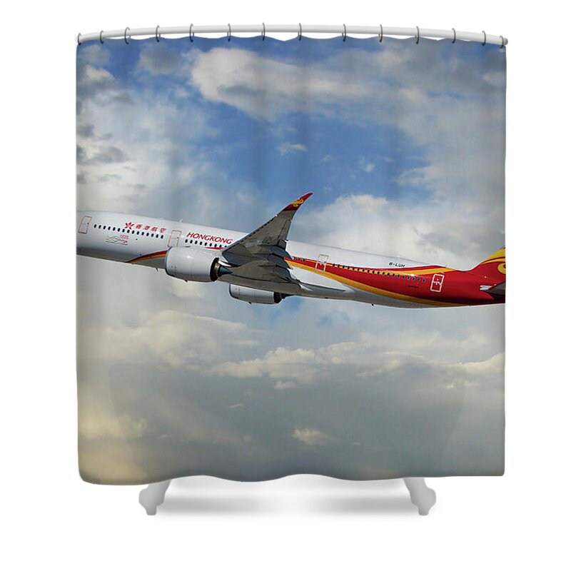 Hong Kong Airlines Shower Curtain featuring the photograph Hong Kong Airlines Airbus A350-900 by Erik Simonsen