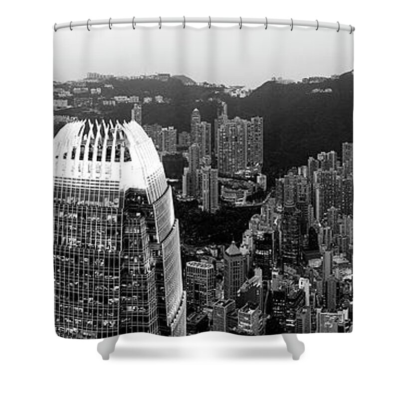 Panorama Shower Curtain featuring the photograph Hong Kong Island at night panorama by Sonny Ryse