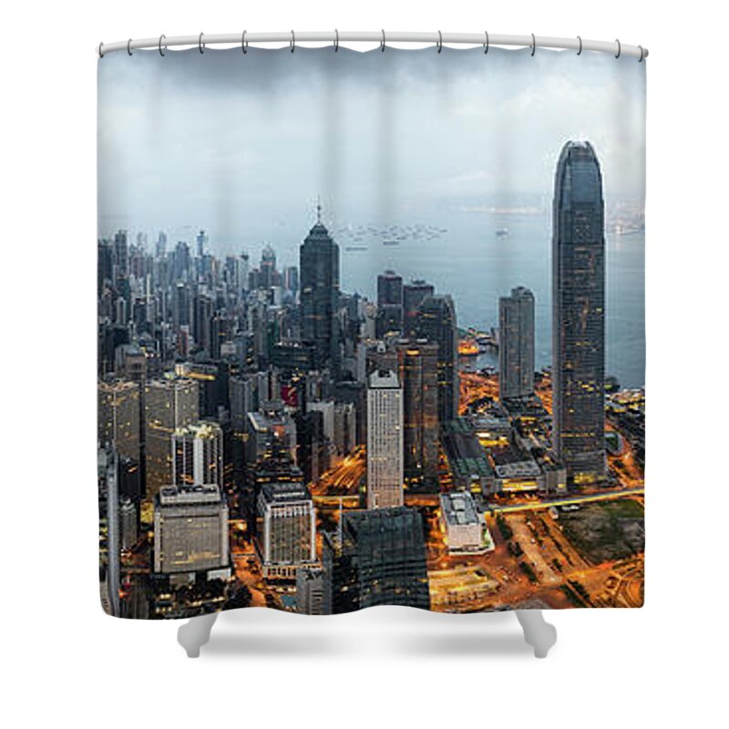 Panorama Shower Curtain featuring the photograph Hong Kong moody panorama by Sonny Ryse