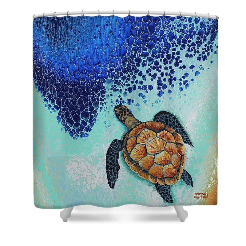Honu Shower Curtain featuring the painting Honu And Sea Foam by Darice Machel McGuire